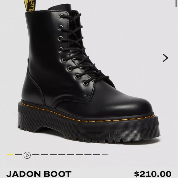 Dr. Martens Shoes - Dr. Martens Black Jadon Platform Lace-Up Boots with Yellow Welt